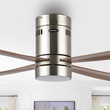 Theo 52" Contemporary Minimalist Iron/Acrylic Mobile-App/Remote-Controlled 6-Speed Integrated LED Ceiling Fan - JONATHAN Y
